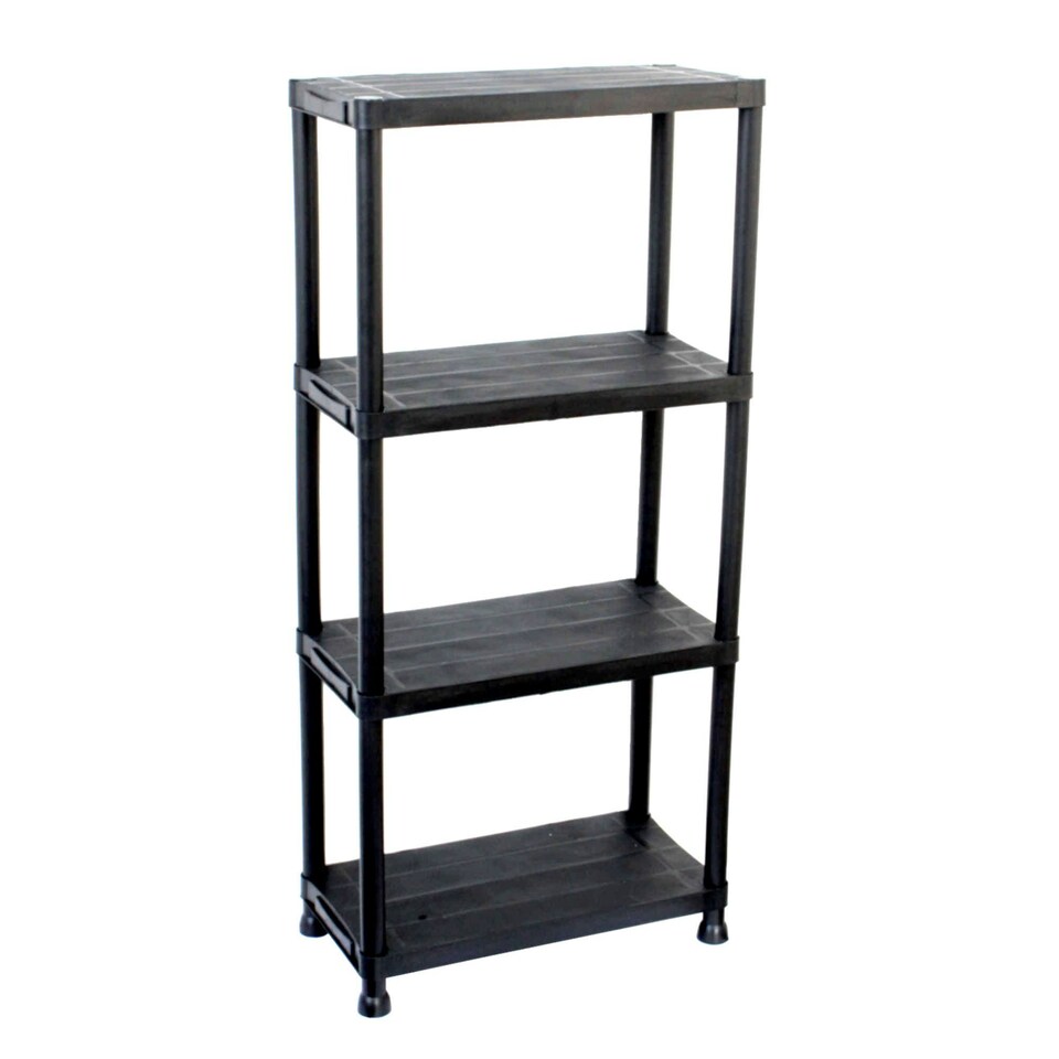image 1 of 2x Oypla 4 Tier Black Plastic Heavy Duty Shelving Racking Storage Unit