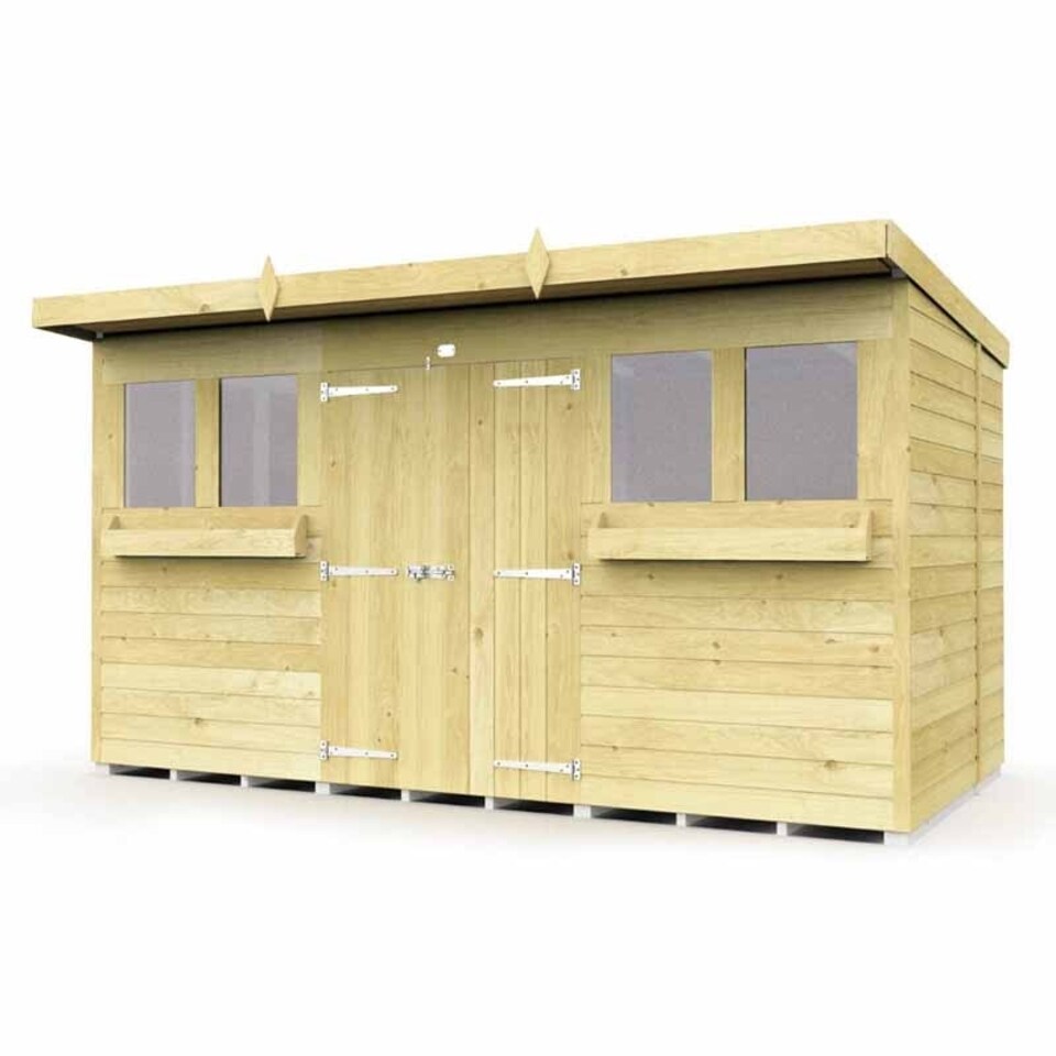 image 1 of 12 x 5 Feet Pent Summer Shed - Wood - L147 x W358 x H201 cm Brown