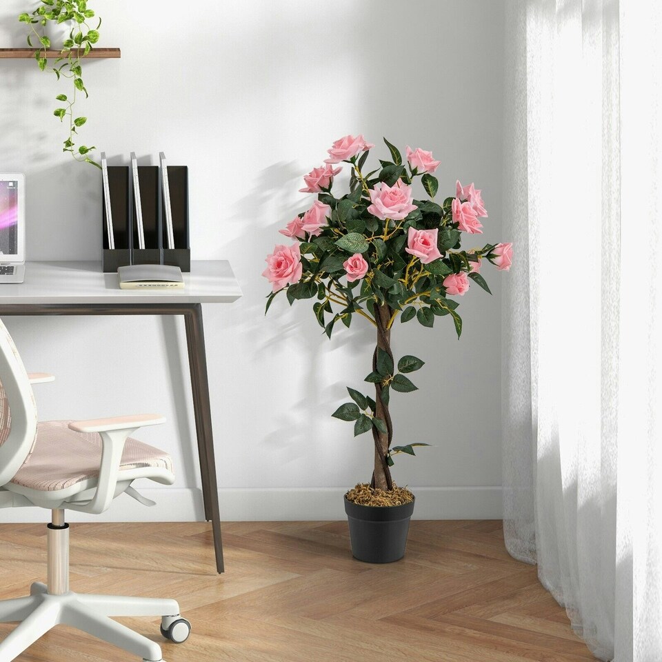 image 1 of COSTWAY 90CM Artificial Flower Tree Faux Potted Plant Green | One Size
