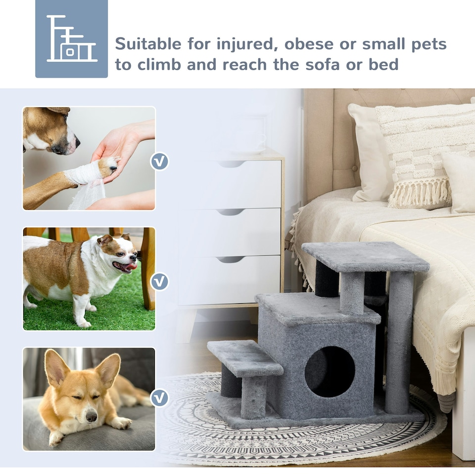 image 1 of PawHut Dog Steps for Bed 4 Step Pet Stairs Cat House with Detachable Cover