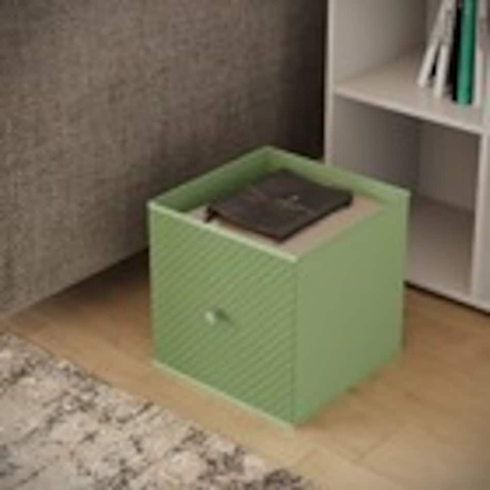 image 1 of Foldable Woven Fabric Storage Cube Box Drawer Insert Organiser Basket with Handle | Green | Pastel Green | Pack of 6 | 6