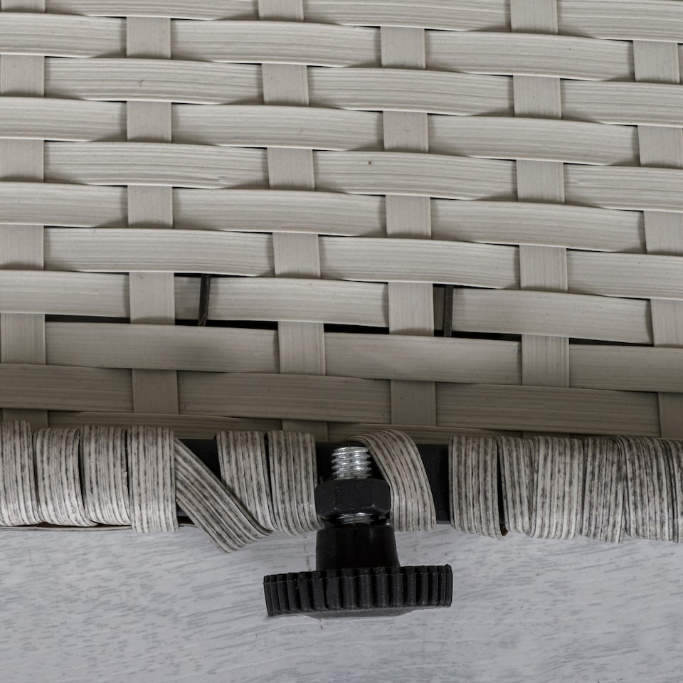 image 1 of Outsunny 6 Pieces Rattan Garden Furniture Set, 7 Seater Wicker Garden Sofa Set with Glass Top Dining Table, Armchairs and Footstools, Outdoor Furniture with Cushions for Patio, Mixed Grey