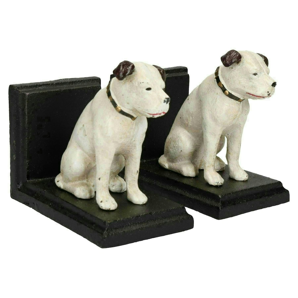 image 1 of HMV Nipper Dog Bookends Ornament Figurine Cast Iron Book Ends Stand Holder