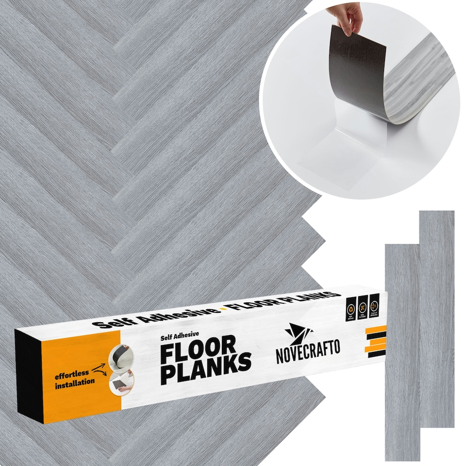 image 1 of Self Adhesive Floor Planks | 5.9x35.9in (91.4x15.2cm) Each | Peel & Stick Vinyl Flooring | Grey Wood Effect | Easy DIY | Stick On Tiles for Home Floors Grey | 1.39 sqm