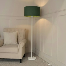ValueLights Charlie White Stem Floor Lamp Forest Green Shade Green