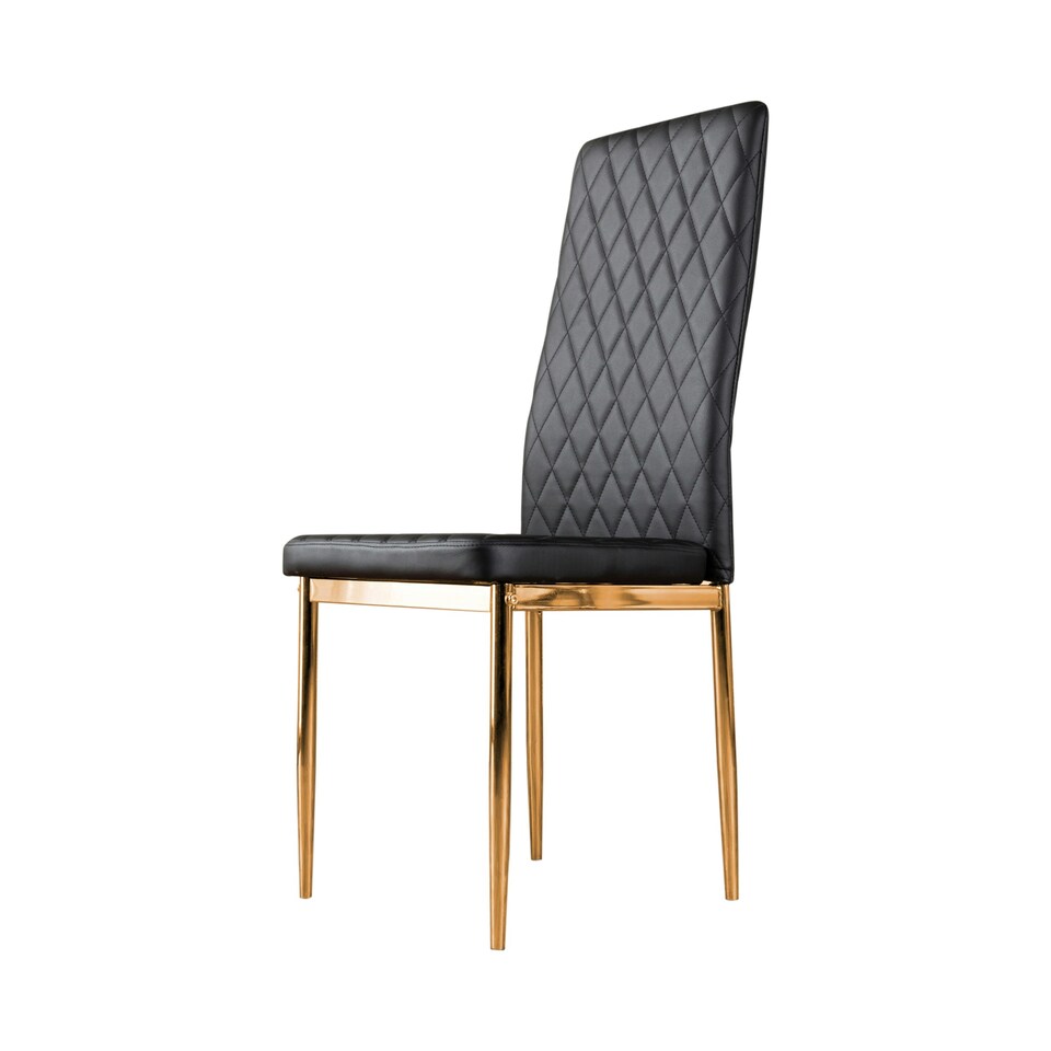 image 1 of Furniturebox 4x Milan Black Gold Hatched Faux Leather Dining Chairs