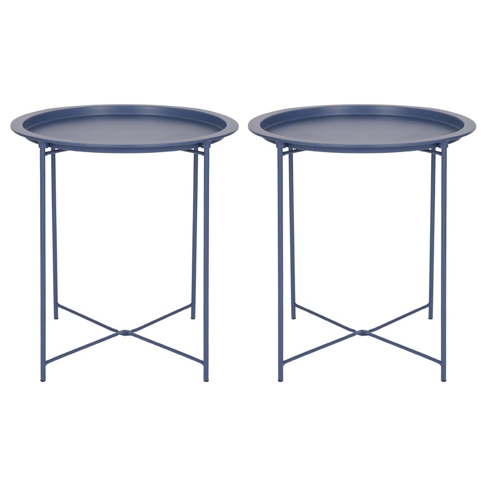 image 1 of Harbour Housewares Round Steel Tray Tables - Matt Navy - Pack of 2 | Blue | Matt Navy