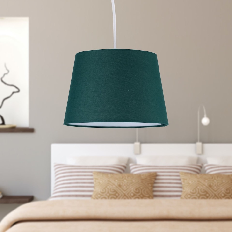 image 1 of Dark Green Cotton 23cm Tapered Cylinder Pendant or Lamp Shade | Green | Medium | 1
