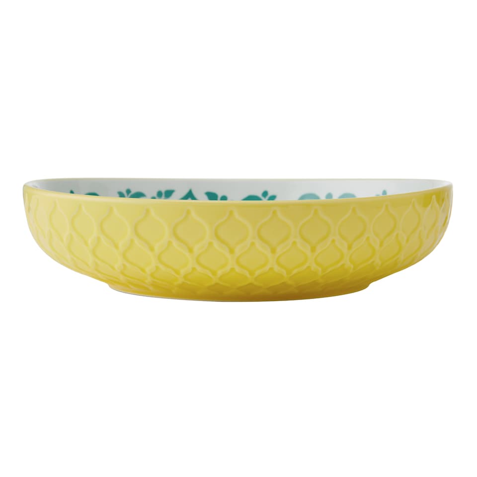 image 1 of Mikasa Set of 4 Yellow and Blue Geometric Stoneware Pasta Bowls