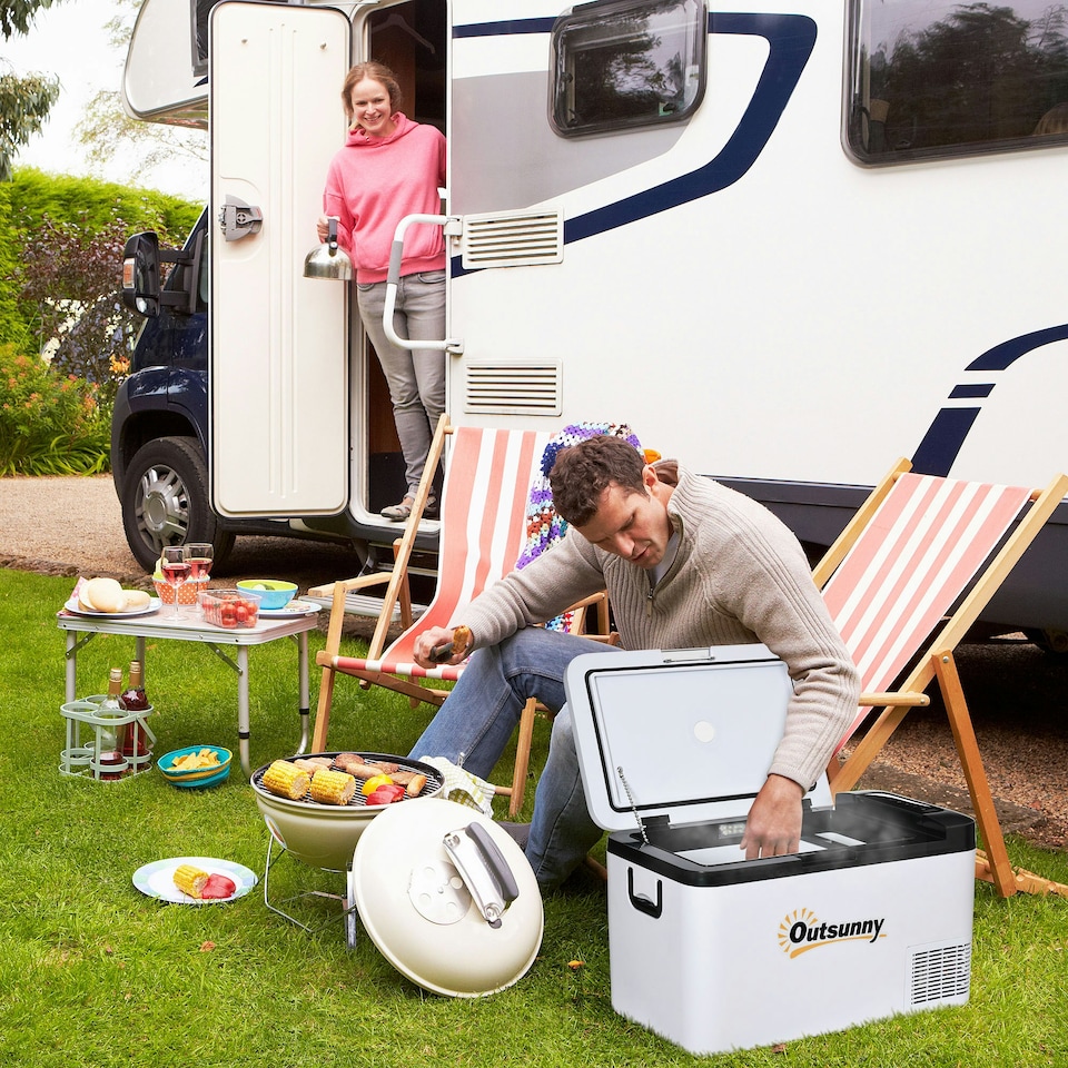 image 1 of Outsunny 12V Portable Car Refrigerator w/ Inner LED Light Indoor Outdoor, 25L