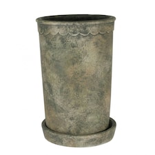 Rustic Cement Plant Pot and Saucer - H18.5cm