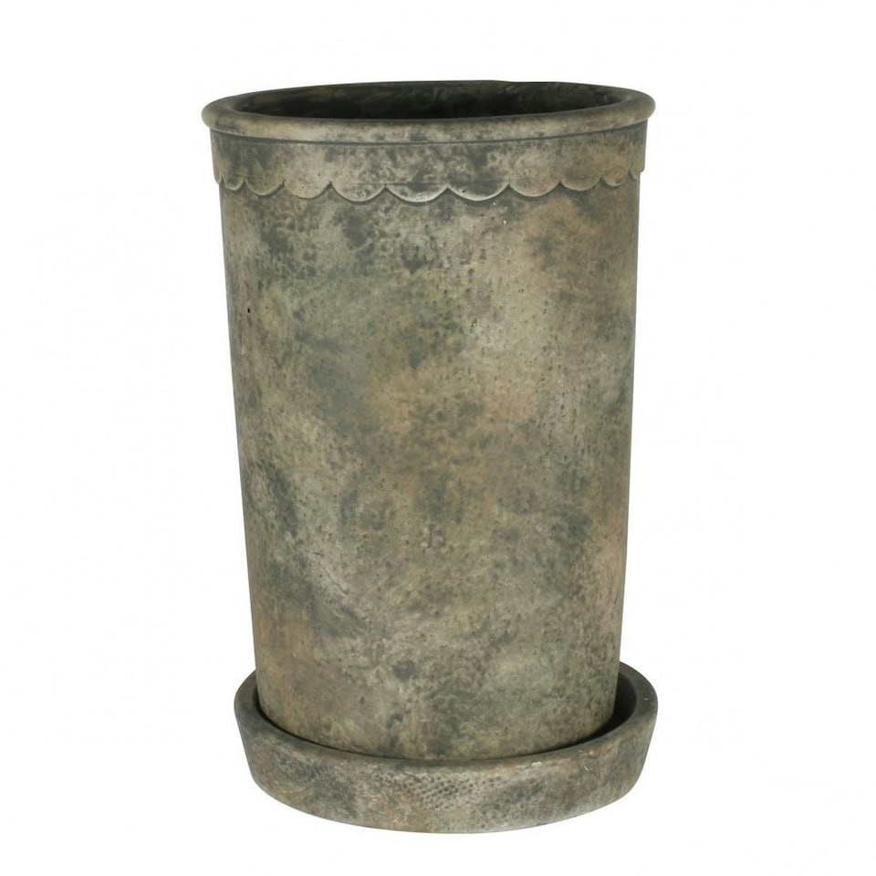Rustic Cement Plant Pot and Saucer - H18.5cm