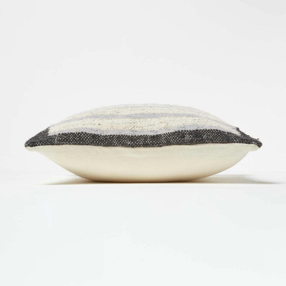 image 1 of Homescapes Veria Handwoven Grey Stripe Kilim Cushion - 45 x 45 cm | Grey | Cream, Grey | 1