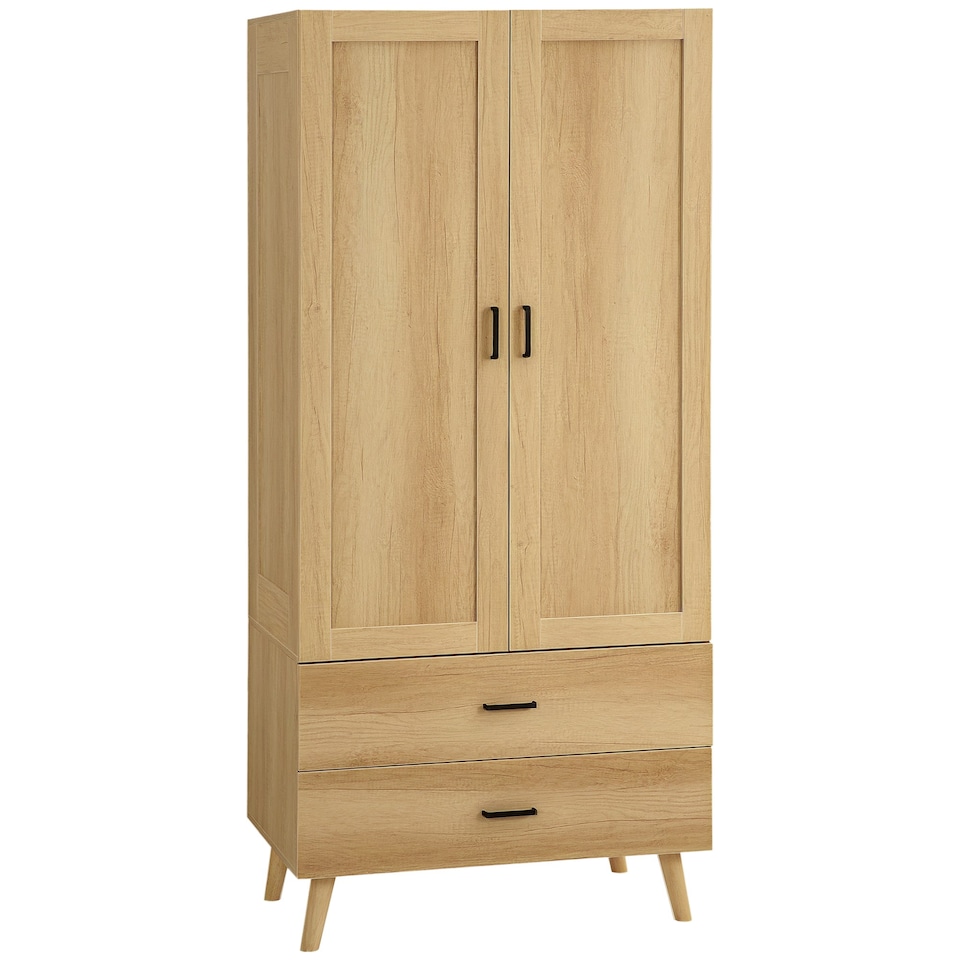 image 1 of HOMCOM 2 Door Wardrobe with 2 Drawers and Hanging Rail for Bedroom