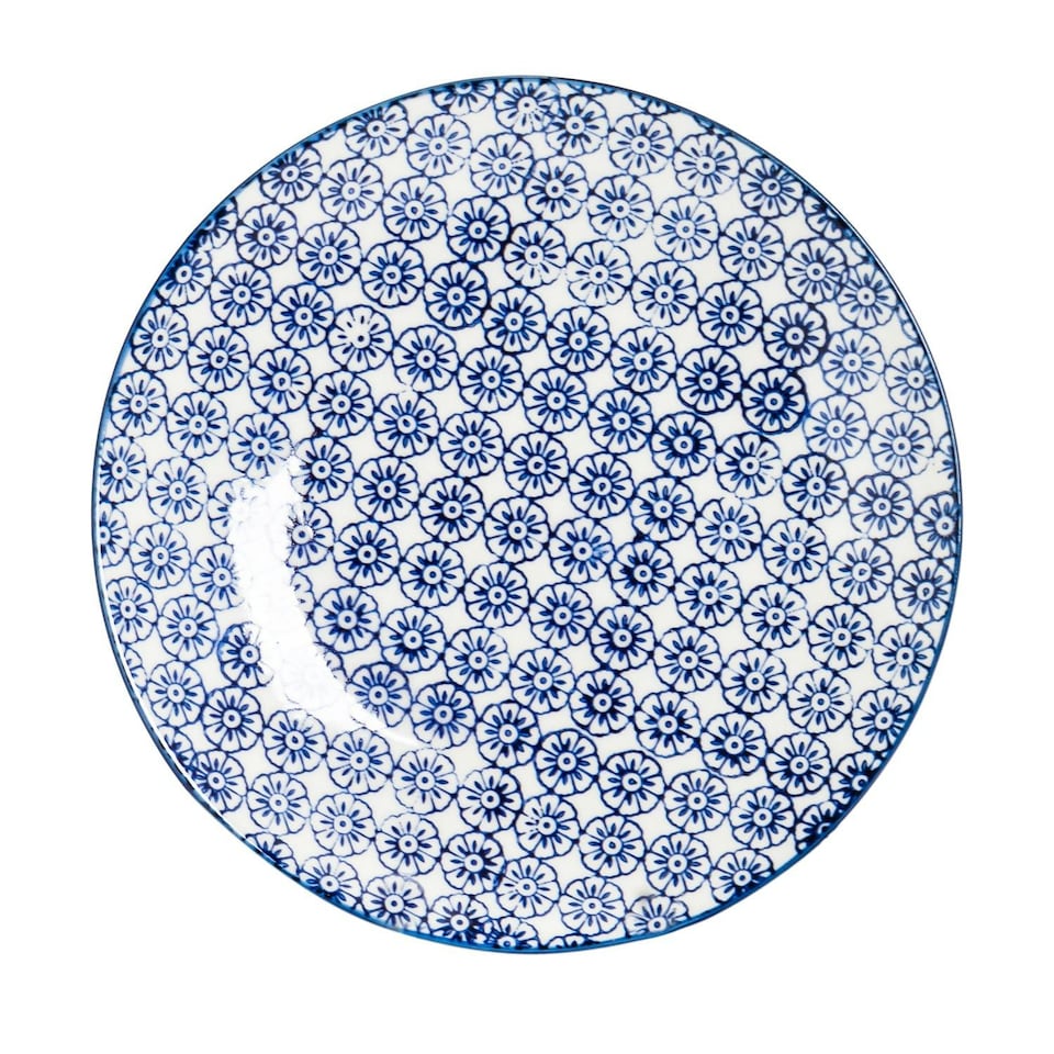 image 1 of Nicola Spring Hand-Printed Side Plates - 18cm - Navy - Pack of 6 Blue