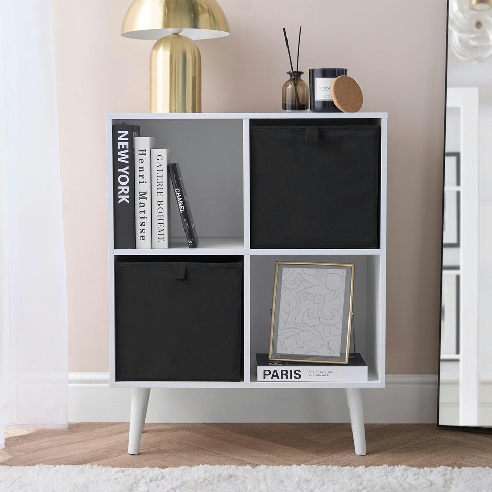 image 1 of OHS 2 Pack Folding Storage Cubes Soft Matte Velvet Collapsible Home Modern Storage Organiser Space Saving Square Ottoman Boxes Black