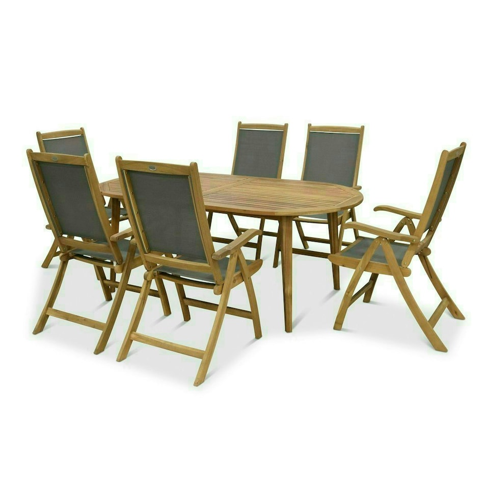 image 1 of Ellipse 6 Seater Dining Set with Folding High Back Armchairs and Fixed Leg Table - Acacia Hardwood
