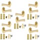 image 1 of Golden Grace 5 Pairs Wave Design Door Handles Latch on Round Rose in Electro Brass Finish with 2.5" Tubular Latch and 3" Standard Butt Hinges - 52mm Diameter Gold