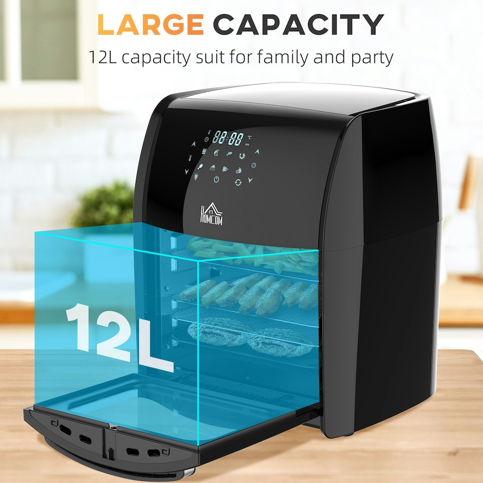 image 1 of HOMCOM 12L Air Fryer Oven with 8 Preset Modes Rapid Air Circulation 1800W Black