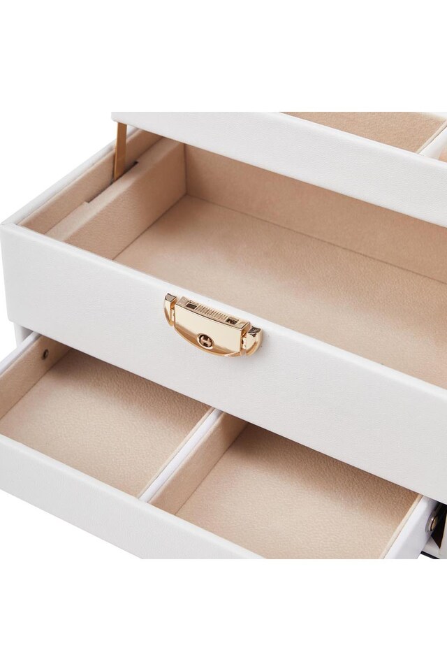 image 1 of Living and Home Lockable Jewellery Storage Box with Drawer-White | White