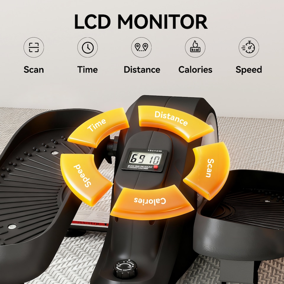 image 1 of SPORTNOW Under Desk Elliptical Machine, Pedal Exerciser with LCD Monitor, 8 Adjustable Magnetic Resistances, Quiet & Portable 2-in-1 Seat & Stand Up Exercise for Home, Mini Elliptical for Seniors