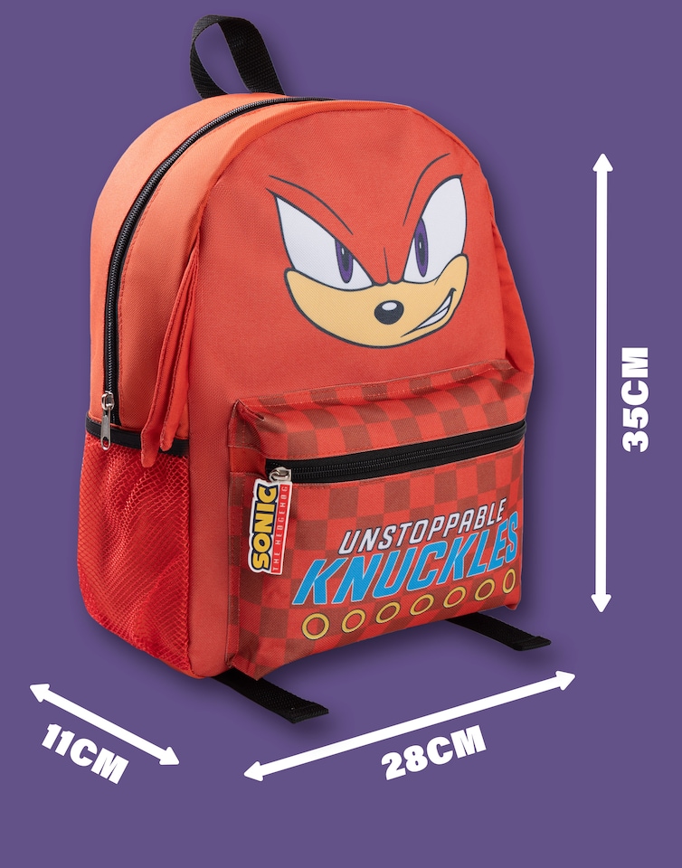 image 1 of Sonic the Hedgehog Kids 3D Knuckles the Echidna Backpack - Red Checked Zip Front Pocket with 'Unstoppable Knuckles' Text - Character Travel Bag for School - Sonic Merch | Red | Red