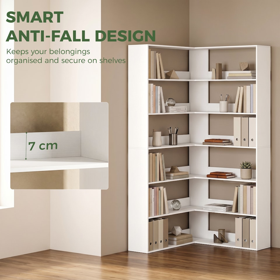 image 1 of HOMCOM 7 Tiers Corner Bookshelf, L-Shaped