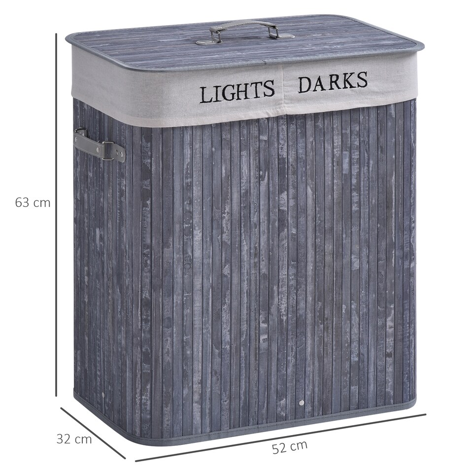 image 1 of HOMCOM 100L Laundry Hamper Large 100L Double Washing Clothes Basket Grey