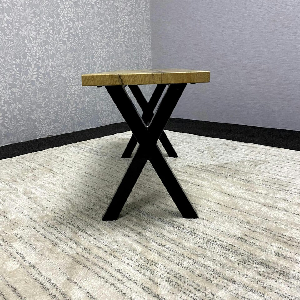 image 1 of Wooden Brown Bench With Metal Legs for Dining, Work, or Study Brown