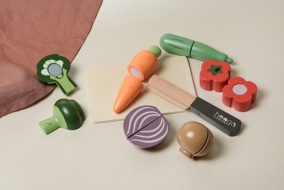 image 1 of Hooga Playroom Cutting Play Food - Role Play Wooden Vegetables