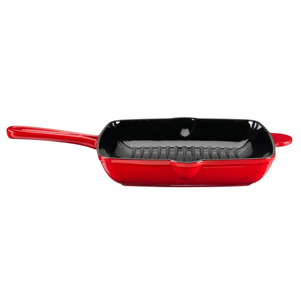 image 1 of Cooks Professional 2 Piece Cast Iron Frying Pan & Skillet Set with Enamel Interior - Oven Safe & All Hob Compatible | Red | Red