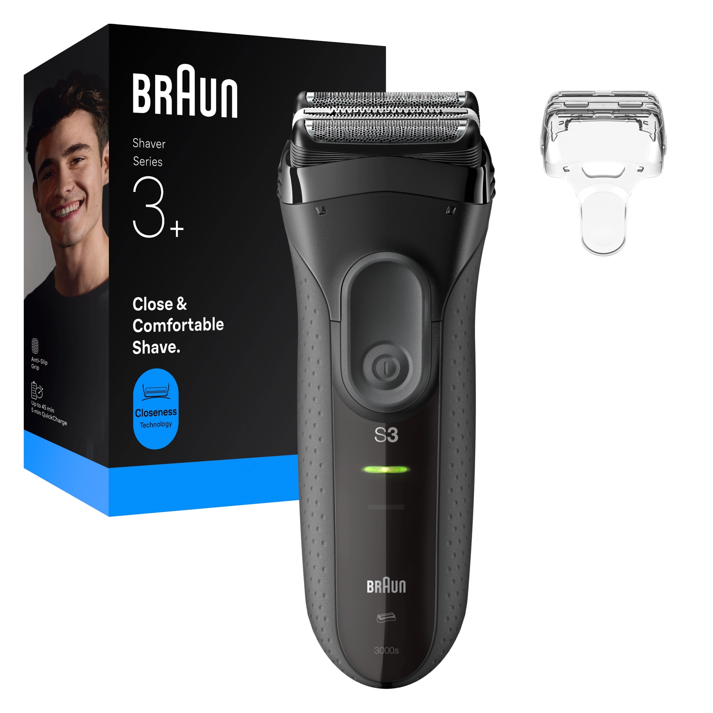 Braun Series 3+ Electric Shaver, Dry, 3000S, Grey