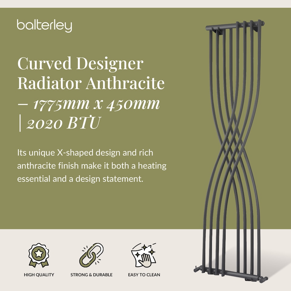 image 1 of Curved Designer Radiator 2020 BTU Anthracite 1775mm x 450mm | Grey | Anthracite | 1