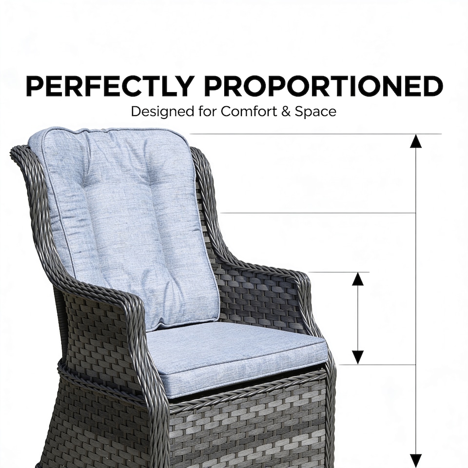 image 1 of 1pc Rattan Garden Dining Chair Grey Outdoor Patio Chairs with Cushion, Weatherproof Wicker Furniture