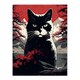 image 3 of Ukiyo Japanese Cat Red on White Japan Home Decor Black Framed Wall Art Print A4