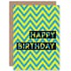 image 1 of Zig Zag Stripes Retro Blue Yellow Birthday Greeting Card