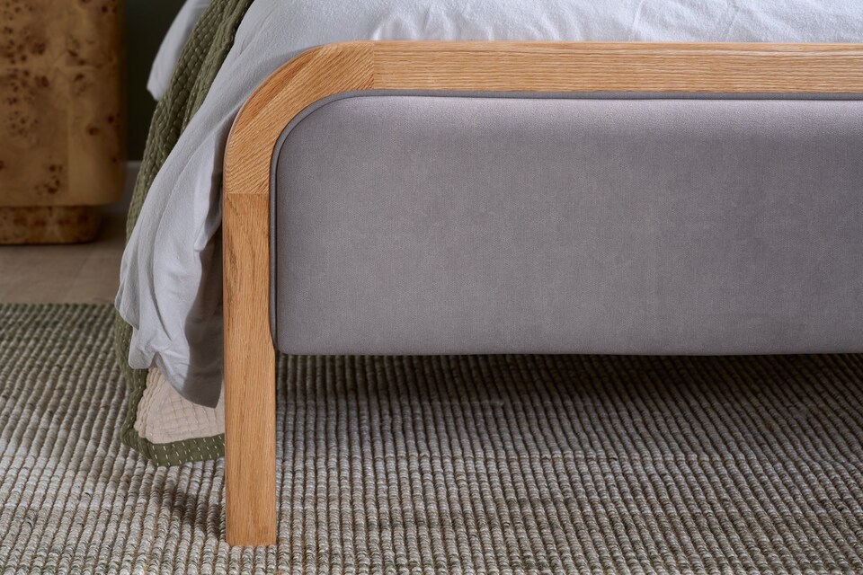 image 1 of 5ft King Size Round Shape Grey Velour Fabric Upholstered Oak Wood Bed Frame Bedstead | Grey | King