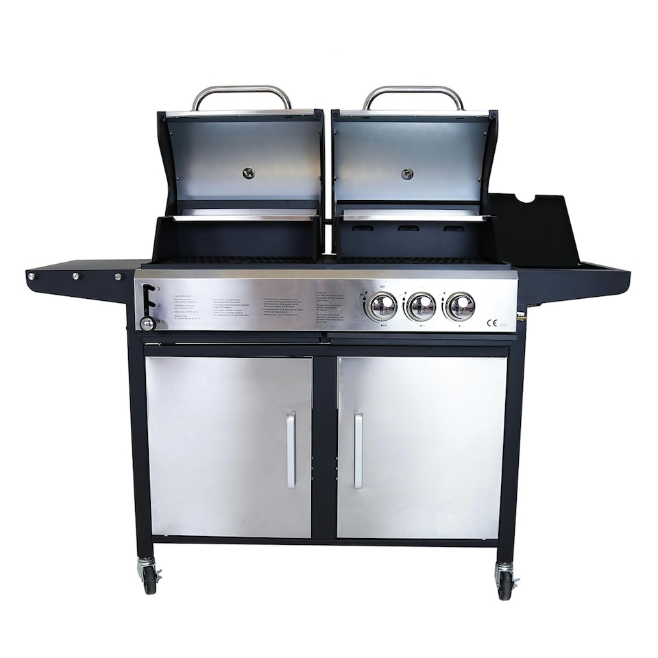 image 1 of Charles Bentley 2+1 Burner Gas & Charcoal Grill BBQ 147.5 x 52 x 110cm