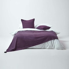 Homescapes Cotton Rajput Ribbed Purple Throw - 225 x 255 cm | Purple | 1