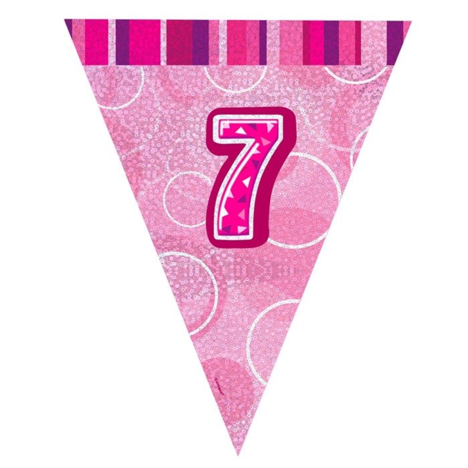 image 1 of Unique Party 7th Birthday Flag Banner - Glitz Pink - One Size