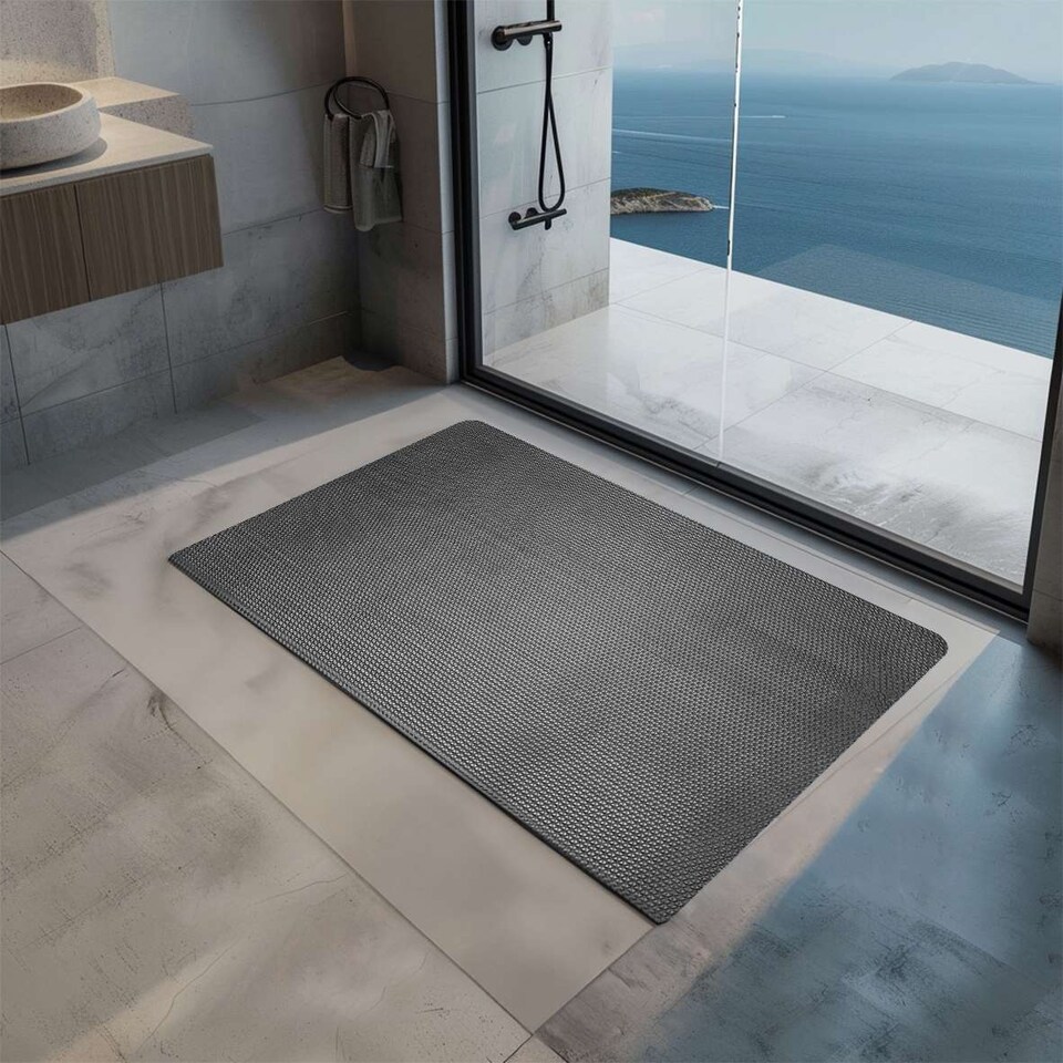 image 1 of Nicoman Reversible Dual-Colour PVC Shower Mat - 90cm x 60cm | Grey | Grey/Brown | Rectangular 90x60cm