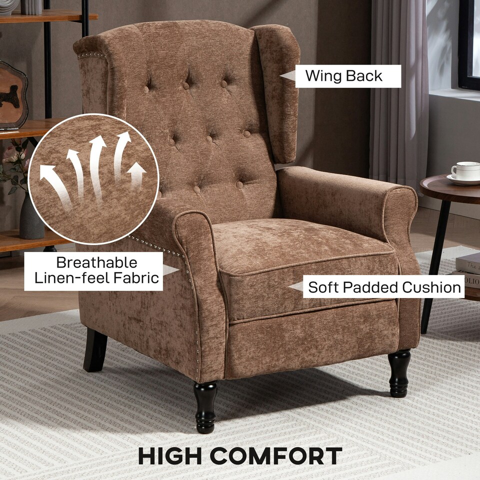 image 1 of HOMCOM Manual Reclining Armchair Recliner with Footrest Brown Brown
