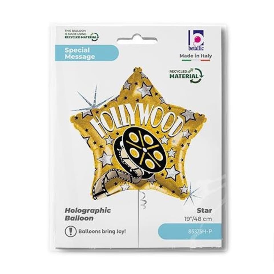 image 1 of Hollywood Star Holographic Star Shape Foil Helium Balloon 48cm / 19 in Gold