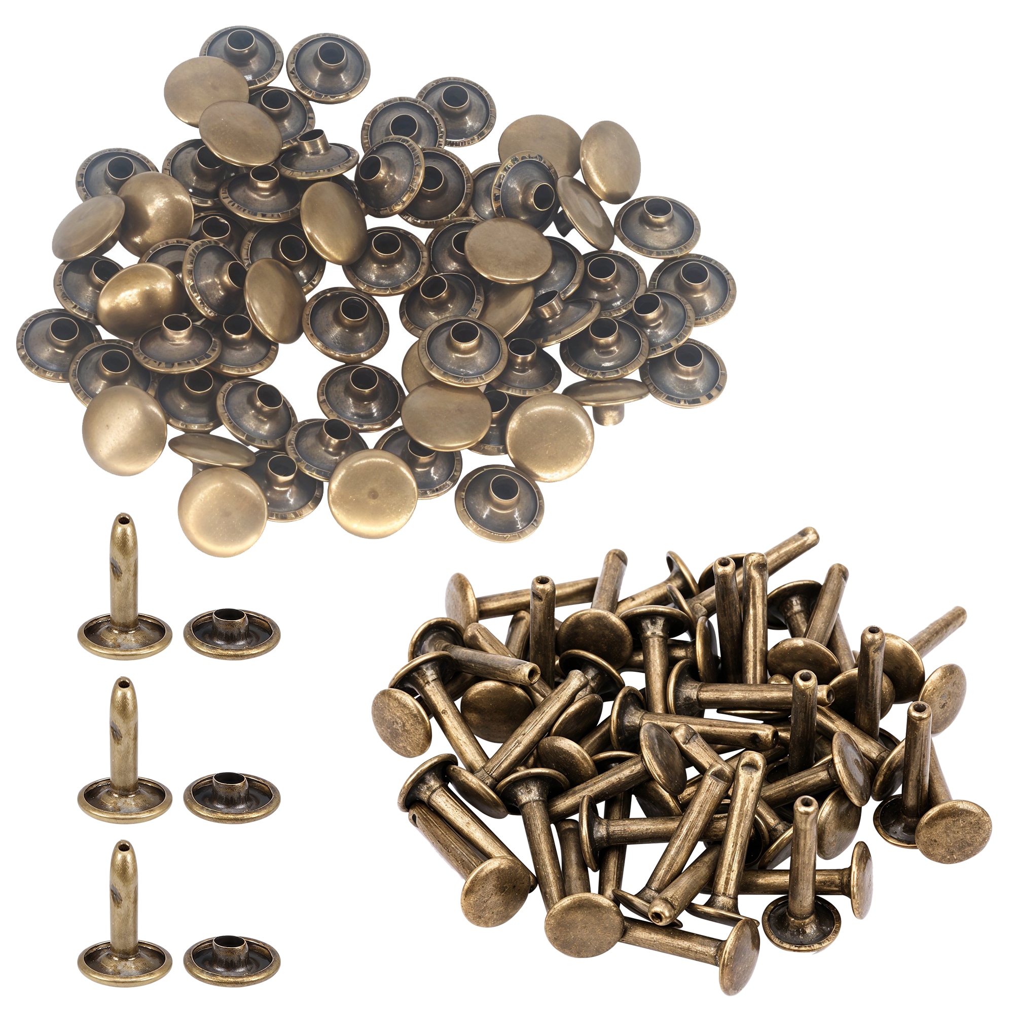Neel Blue 10mm x 12mm Extra Long Double Cap Studs, Brass Tubular Rivets - 50pcs in Bronze