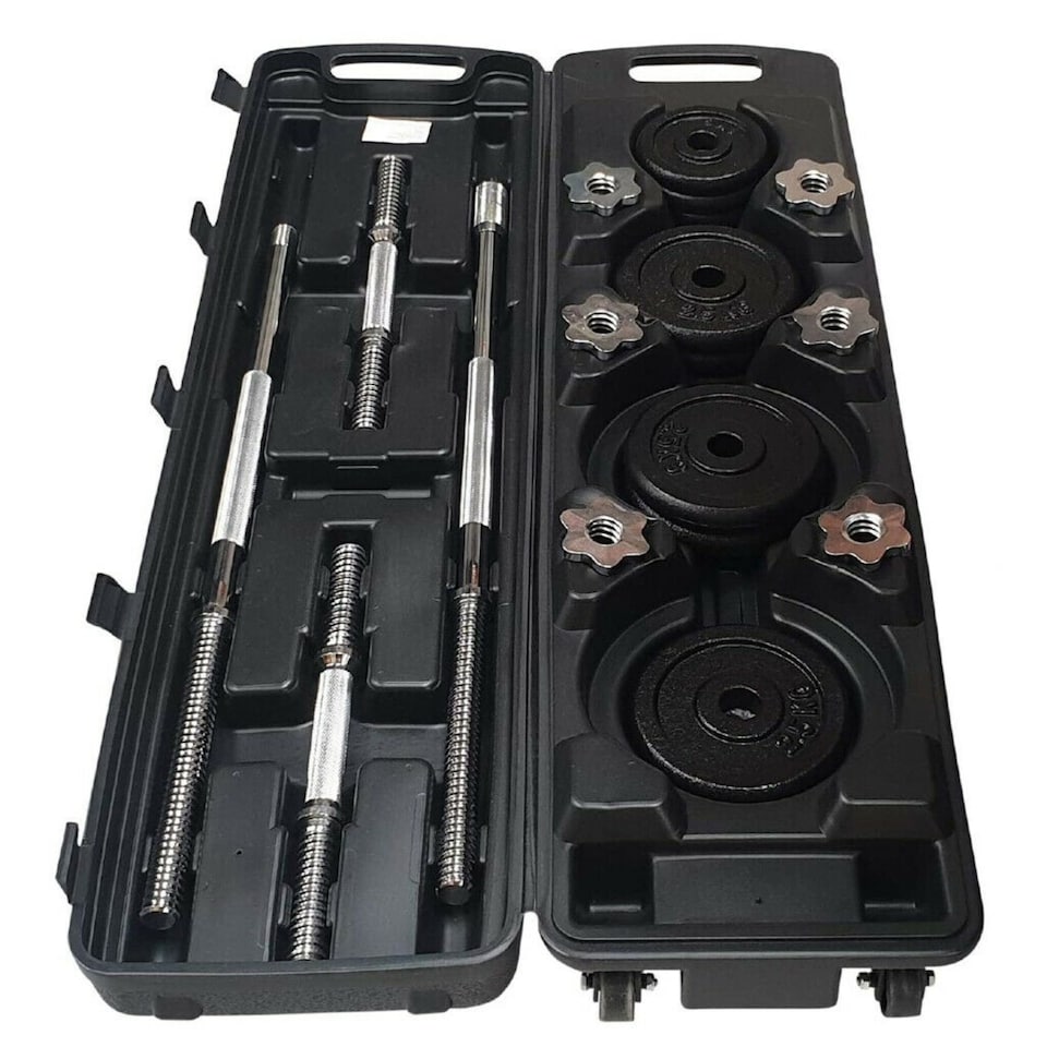 image 1 of 50KG Adjustable Dumbbell and Barbell Set, Cast Iron Spinlock Gym Weights