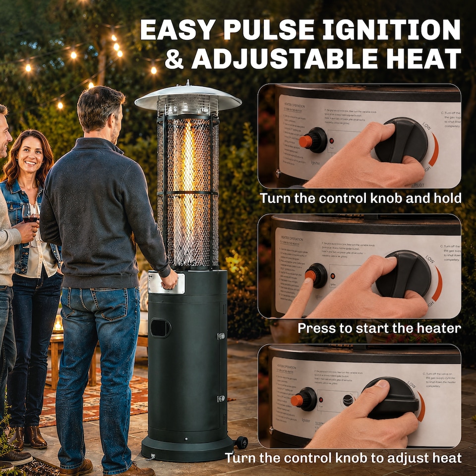 image 1 of Outsunny 11 KW Patio Heater, Propane Heater with Tip-Over Switch, Black | Black | Black