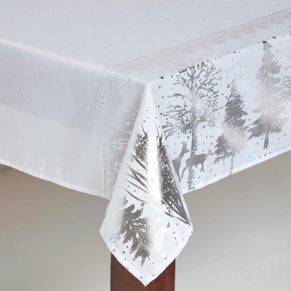 image 1 of Homescapes Silver Forest Christmas Table Cloth - 132 x 228 cm Silver