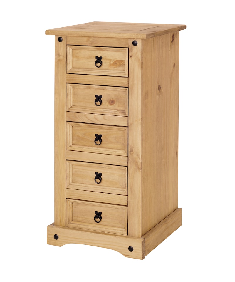 image 1 of Corona 5 Drawer Narrow Chest of Drawers Tallboy Mexican Solid Pine