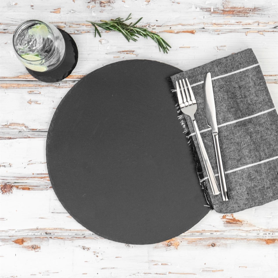 image 1 of Argon Tableware Round Slate Dinner Plates - 33cm - Pack of 6 | Grey | Grey