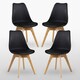 image 1 of Set of 4 Scandinavian Dining Chairs with Leather Cushions Solid Wood Legs Black